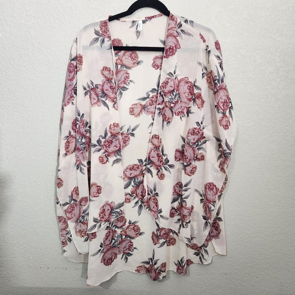 Live 4 Truth Sheer Cardigan Kimono Floral White Pink